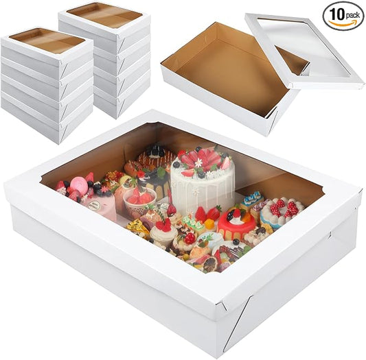 Funnymoom 10 Pcs Full Sheet Cake Box with Window Large Bakery Boxes Corrugated Rectangle Cake Packaging Boxes for Donuts Cookie Cupcake Baking Pastry Decor Supplies(19.5 x 26.5 x 5 Inches)