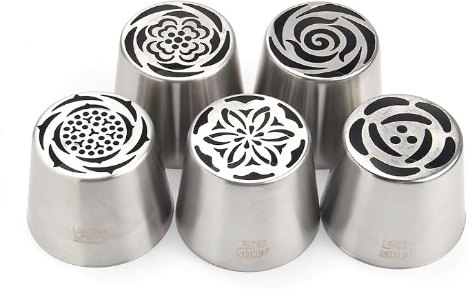 5 Pieces Stainless Steel Extra Large Russian Piping Tips Set,Flower Icing Nozzles with 1 Cleaning Brush for Making Marshmallows,Cupcakes Bouquet,Cream Baking Tools