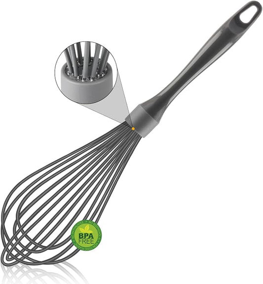 OYV Dishwasher Safe Whisk, Professional Whisks for Cooking Non-Scratch, Stainless Steel & Silicone Wisk, Plastic Rubber Whisk Tool for Nonstick Cookware Pans, Heat Resistant,12-Inch, Grey