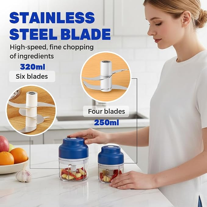Electric Garlic Chopper, 2026 Mini Food Processor & Food Chopper for Kitchen, Portable Cordless Electric Garlic Crusher with 6 Stainless Steel Blades, Small Mincer for Onion Spices, Purple, 320ML