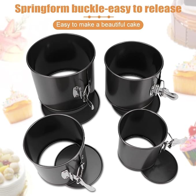 Springform Pan Set of 4,Heighten Non-stick Round Cake Pan Set with Removable Bottom,Includes 4 Pieces 4" 4.7" 5.7"6.7'',Leak-Proof Baking Pans