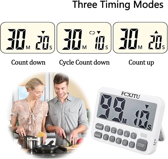 Digital Kitchen Timer, Large Display Countdown/Up Timer with Digits Directly Input, Fast Setting, Loud Alarm, ON/Off, Magnetic Back Stand for Cooking, Baking, Study