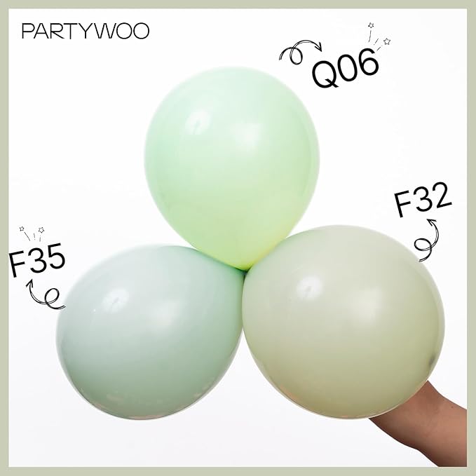 PartyWoo Sage Green Balloons 100pcs Different Sizes of 18 12 10 5 Inch Dusty Boho Green Latex Balloon Arch Kit for Wedding Birthday Dinosaur Jungle Golf Football Theme Party Decorations Green-F32