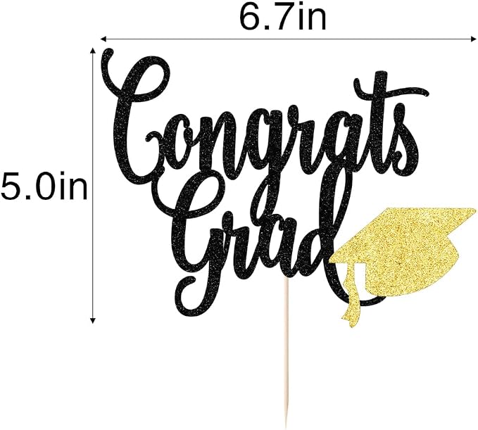 Congrats Grad Cake Topper,2026 Graduation Cake Topper, Congrats Grad Decorations,2026 High School/College/Senior Graduation Party Decorations Supplies. (Congrats Grad Black gold)