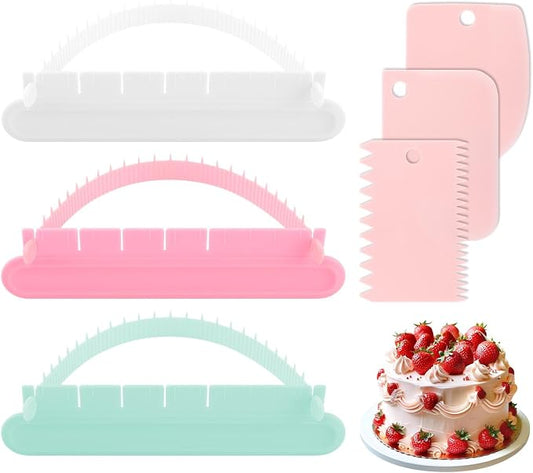 3 Pcs Cake Arch Guide Tool With 3 Pcs Cake Scraper Cakes Smoother,Cakes Arch Tool Convenient for Controlling the Size and Position of the Arc,Suitable for Beginners and Bakers