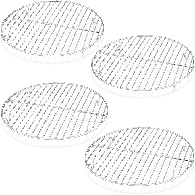 TeamFar Round Cooling Rack Set of 4, 9 Inch Round Wire Rack Stainless Steel Baking Steaming Roasting Rack Set, Healthy & Sturdy, Mirror Finish & Rust Resistant, Oven & Dishwasher Safe