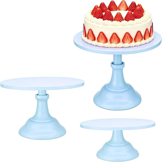 Three-piece Cake Stand Set, Metal Round Trays, 8-inch, 10-inch, and 12-inch, for Dessert Table displays; Perfect for Christmas, Thanksgiving, Birthdays, Weddings, and Other Celebrations(Blue)