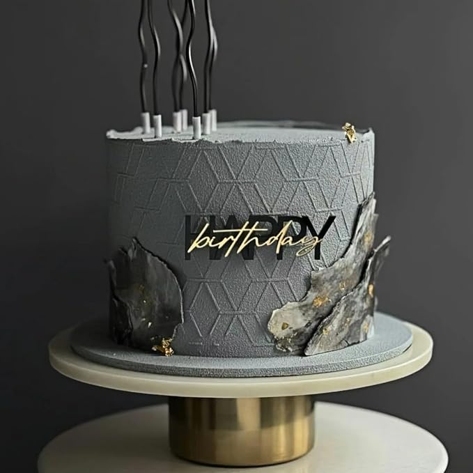 Happy Birthday Cake Topper, Black and Gold Mirror Acrylic, 3.54 x 0.98 Inches, 10 Pack DIY Party Cake Decorations