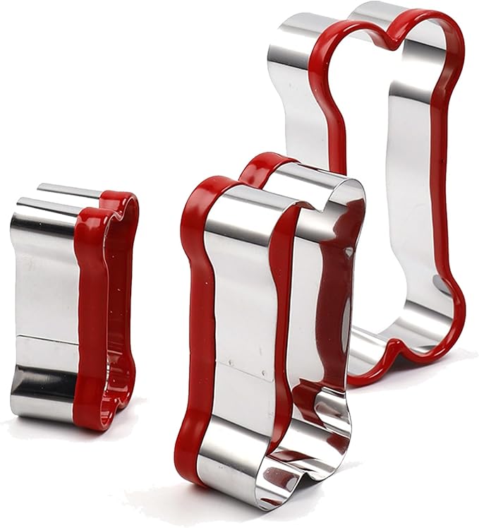 3-Piece Dog Bone Cookie Cutters Set (2.36''/3.14''/3.9'') - Coated with Soft PVC for Protection, Non-Slip Baking Tools for Dog Treats & Cookies.By ENBRWAS