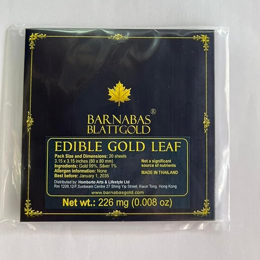 Barnabas Blattgold Edible Cake Decorations 23.75K Gold Leaf - Loose Gold Leaf Sheets for Cupcakes - 3.1 inches, Book of 20