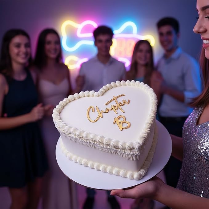 Chapter 18 Cake Topper – Acrylic 18th Birthday Cake Decoration for Girls & Boys, Happy 18 Cake Topper for Party, Modern Coming of Age Birthday Decor (chapter 18 golden)