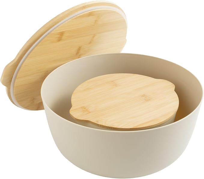 4-Piece Eco-Friendly Mixing Bowl Set with Bamboo Lids – Shatterproof BPA-Free PP, Glass-Like Finish, Stackable Kitchen Bowls for Meal Prep, Baking, Salad & Smoothies (5QT + Nested Sizes)