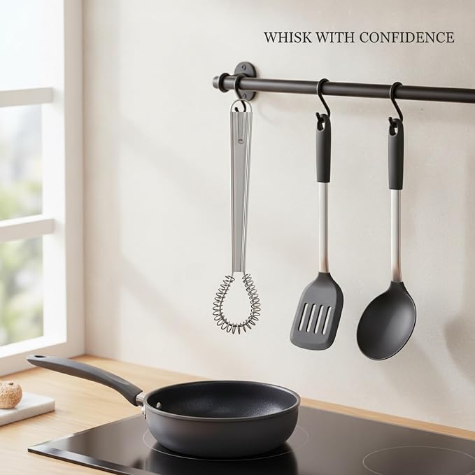 Silicone Coated Whisk, 13 Inch Stainless Steel Mixing Tool for Non-Stick Cookware, Eggs and Sauces (1 PC)