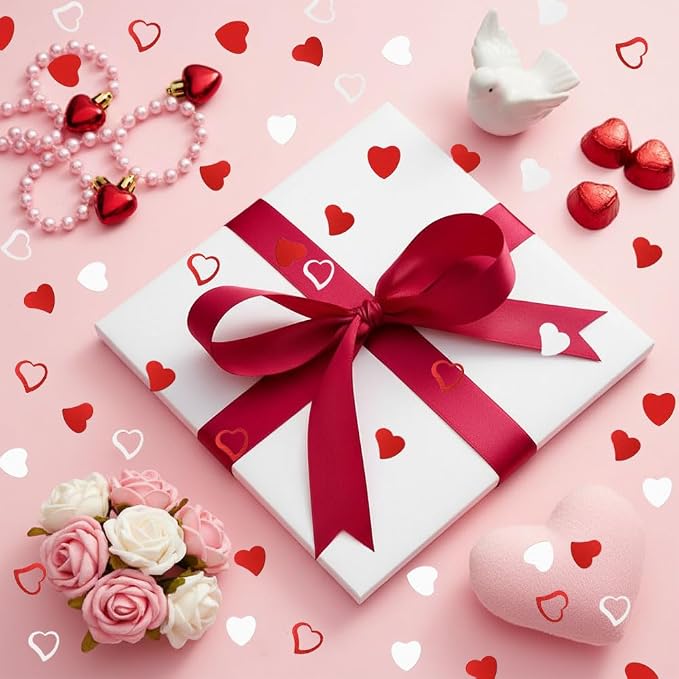 Heart Confetti, Valentines Day Heart Glitter Confetti Decorations, 50g Red Silver Metallic Foil Sequins Sprinkles Table Decorations for Valentine's Day Wedding Home Birthday Anniversary Party Supplies