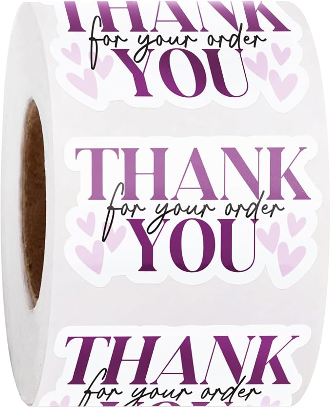 WRAPAHOLIC 1.8 x 1.1 Inch, 500 Total Business Stickers Roll - Purple Thank You for Your Order Text Design, Thank You Lables, Shipping Stickers for Party Decorations