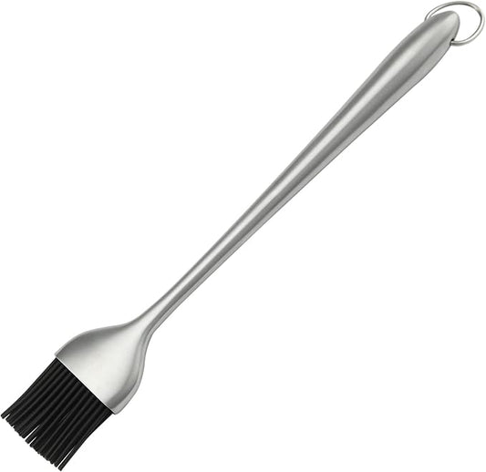 Heavy-duty BBQ Basting Brush by HQY - Silicone Bristles with 12 Inch Stainless Steel Handle - Make Grilling Easy - 5 Year Guarantee
