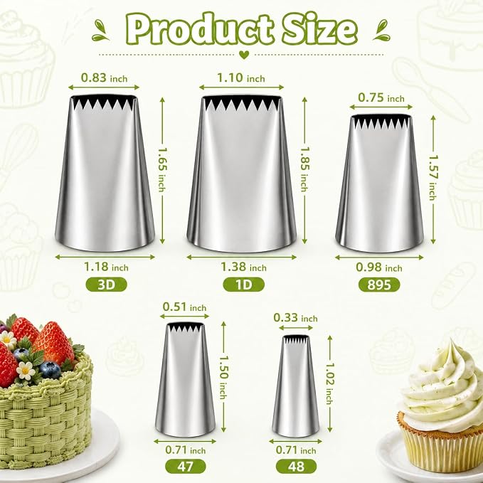 5 Pcs Basketweave Piping Tips Set, 3D, 1D, 895, 48, 47, Stainless Steel Cake Decorating Tips, Frosting Icing Nozzles for Cupcakes, Cakes, Cookies