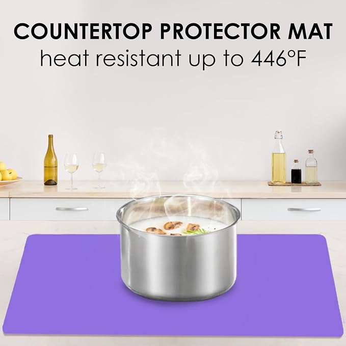 Extra Large Silicone Mats For Kitchen Counter, 27.6'' x 15.7'' Nonskid Silicone Placemats for Kids, Nonstick Purple Silicone Mat for Baking Crafts, Silicone Dab Mat Heat Resistant Mat, 1Pack