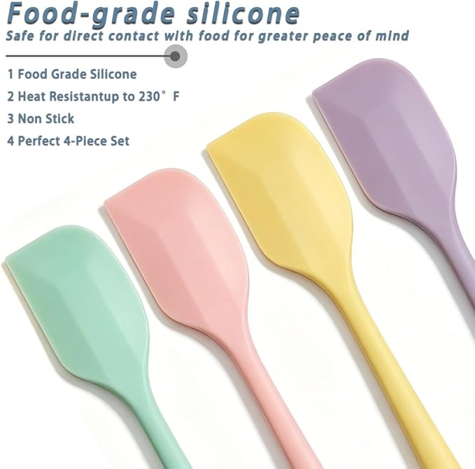 4 PCS Mini Silicone Spatulas 8.2 Inch Rubber Spatula Small Baking Mixing Tool for Nonstick Cookware, Cooking Macaron colors(Purple Green Pink Yellow)