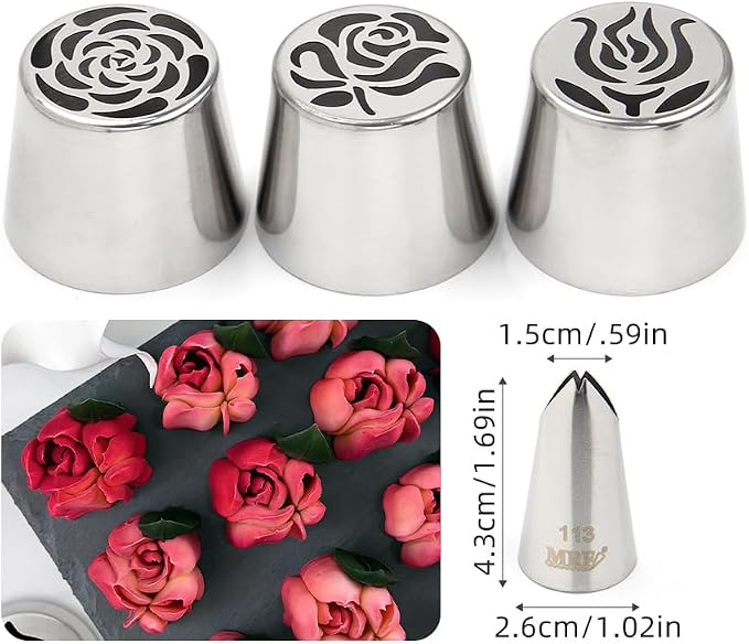 15 Pieces Extra Large Cake Decorating Russian Flower Piping Tips Set, 3 XXL Russian Piping Tip, 1 Leaf Piping Nozzles,10 Disposable Pastry Bags with 1 Cleaning Brush for Cake Decorations