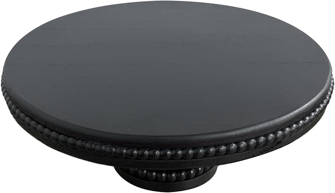 dwellington Large Round Wood Risers for Display, 12" Decorative Rustic Farmhouse Cake Stand Pedestal Tray for Home and Kitchen Decor White (Black)