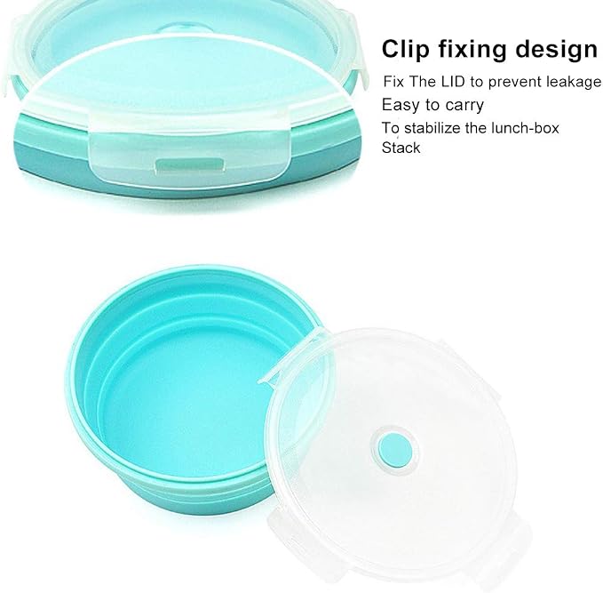 URBEST Collapsible Bowls, Silicone Food Storage Containers with Lids for Camping, Set of 4 Round Silicone Lunch Containers, Microwave and Freezer Safe (Pink, 4) (Blue)