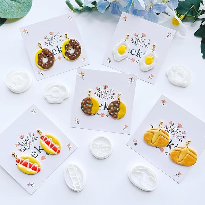 Bakery and Breakfast Polymer Clay Cutters Set - 10pcs Realistic Food Shapes Including Donut, Baguette & Pastry for DIY Earring Jewelry, Soft Clay Crafts, Scrapbooking & Miniature Food Decor