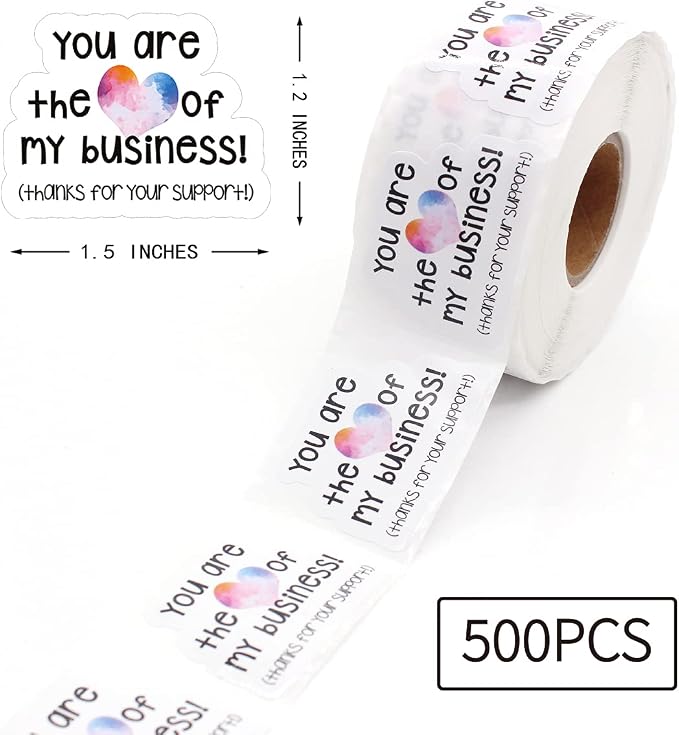 Littlefa Cute Thank You Sitcker,You Are the Heart of My Business Stickers for Small Business Shipping Mail Package Packing 500 PCS