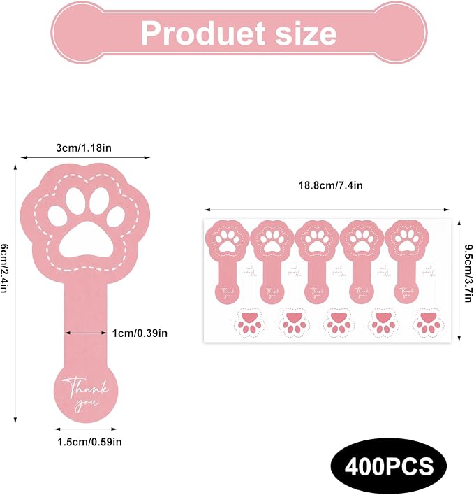 400Pcs Handmade Food Baking Seal Stickers Labels,Black Long Label Bakery Stickers with Gold Foil,Self-Adhesive Goods Bakery Sticker Sealing Tamper-Proof Sticker for Pastry Bags(Short Pink Cat Claw)