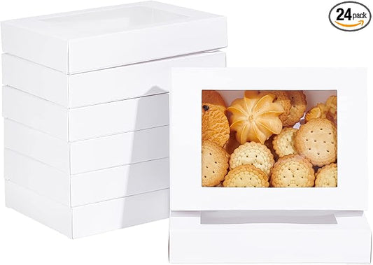 BENECREAT 24Packs 3.9x3.2x0.8inch Clear PVC Rectangle Window Gift Boxes, White Kraft Paper Present Boxes for Wedding Gift, Chocolates, Cookies and Other Small Crafts