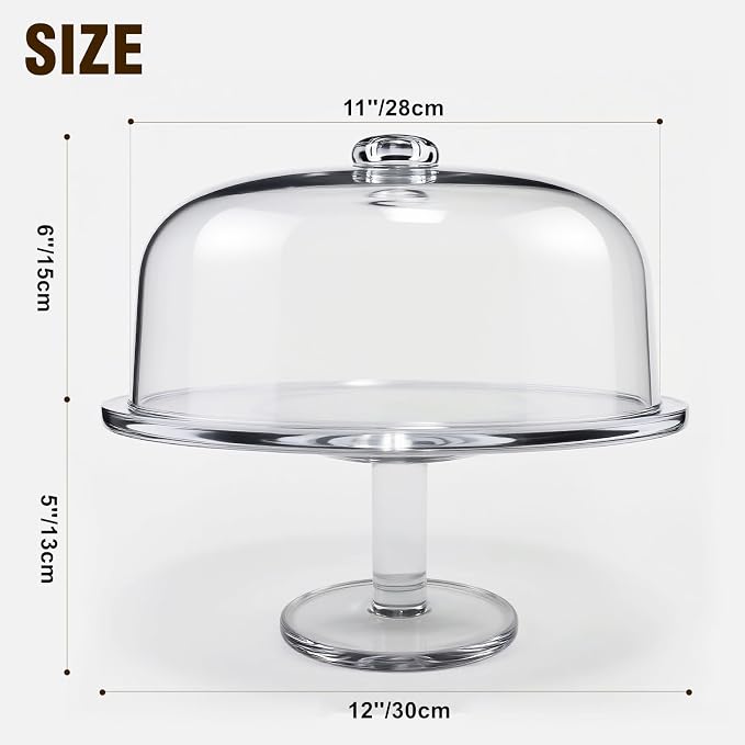 Acrylic Cake Stand with Dome 12 Inch Clear Rotating Cake Display Spinner Holder with Lid for Party Wedding Decorating