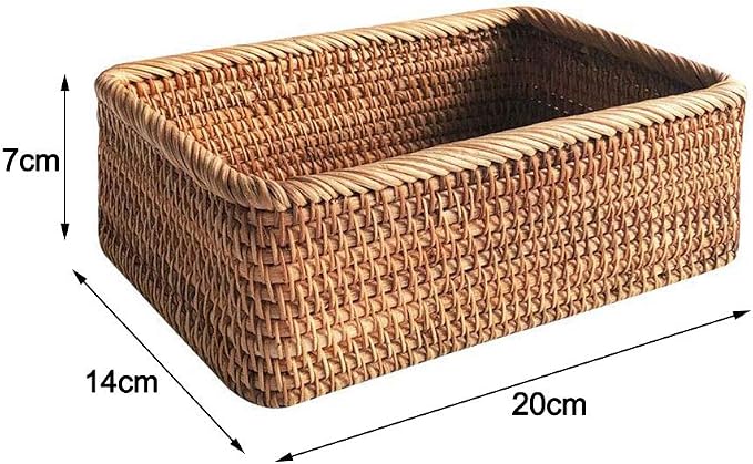 TITA-DONG Rattan Storage Baskets Rectangle Woven Bread Basket Rectangular Wicker Serving Organizer Tray Rattan Fruit Basket, Stackable Wicker Organizer for Kitchen Countertop Bathroom Living Room(S)