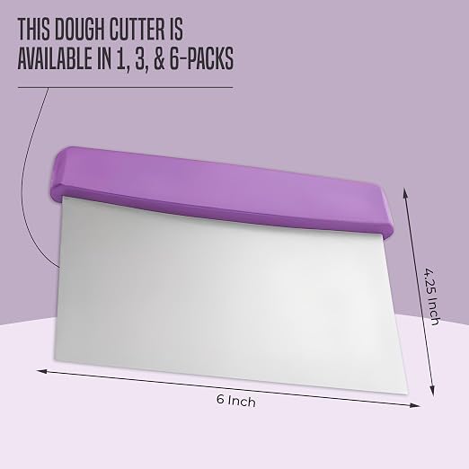 OCS Parts 6-Pack 6" Stainless Steel Dough Cutter and Bench Scraper | Purple Handle | Cutter for Pizza Dough, Bread, and Pastry Dough | Multipurpose Kitchen Utensil