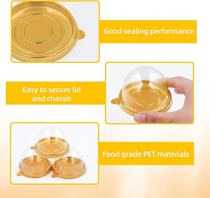 100 Pack Clear Plastic Mini Cake Box with Dome Lids,Plastic Mini Cupcake Container,Mooncake Boxes for Individual Chocolate Cookies,Cheesecake and Other Small Desserts