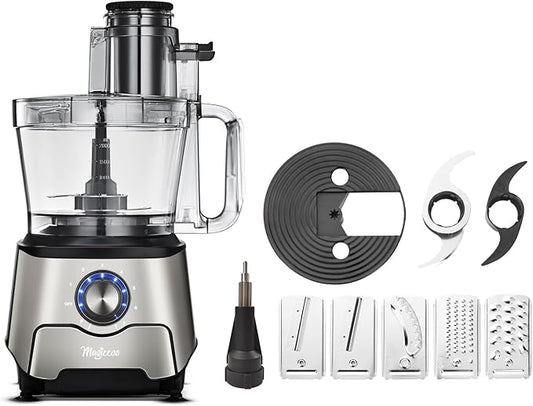 14-Cup Food Processor, 1000W Motor, Storage Drawer, Gray Color | 7 Speeds, XL Bowl & Large Feed Chute, French Fry Cutter, Chop, Slice, Shred & Mix Veggies, Cheese & Meat for Family Meals