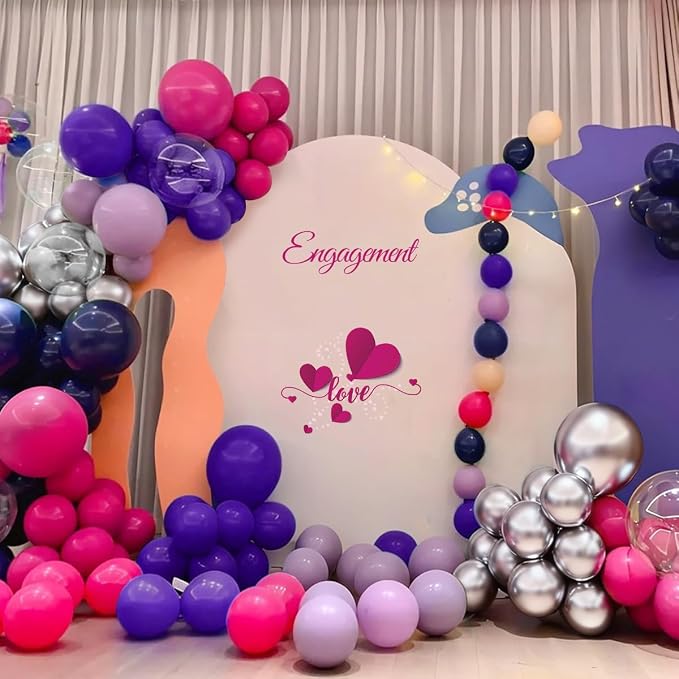Purple Blue Red Balloon Garland Arch Kit, 167Pcs Hot Pink Midnight Blue Metallic Purple Silver and Star Foil Balloons for Princess Girl Women Birthday Bridal Baby Shower Party Decoration