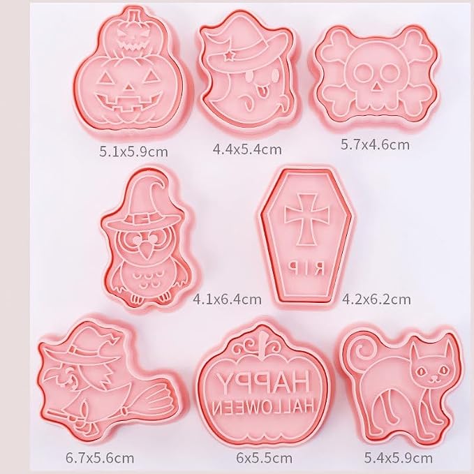 8Pcs 3D Halloween Plastic Cookie Cutters Cookies Moulds for Cake Fondant Biscuit Chocolate Pan Halloween Decoration Gifts