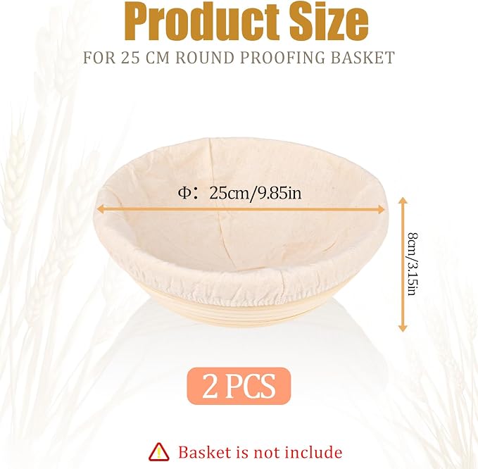 2 Pcs Bread Proofing Basket Cloth Liner Baking Dough Basket Cover Natural Rattan Banneton Proofing Cloth for Bakery Home Baking, about 10 inch
