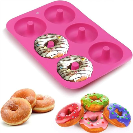 AKOAK 6-Cavity Silicone Cake Mold, DIY Handmade Soap Mold, Non-Stick Donut Mold, for Chocolate Pudding Jelly Muffin Cups, Kitchen Baking Decoration (Doughnuts)