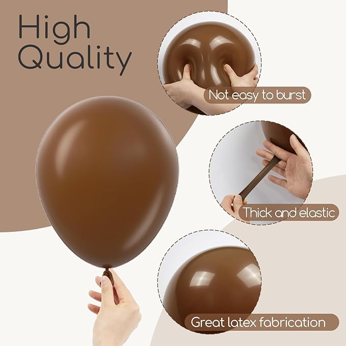 120pcs Dark Brown Balloons, 18 12 10 5 inch Boho Latex Balloons Different Sizes Dark Brown Balloon Arch Kit for Birthday Baby Shower Wedding Anniversary Party Decorations
