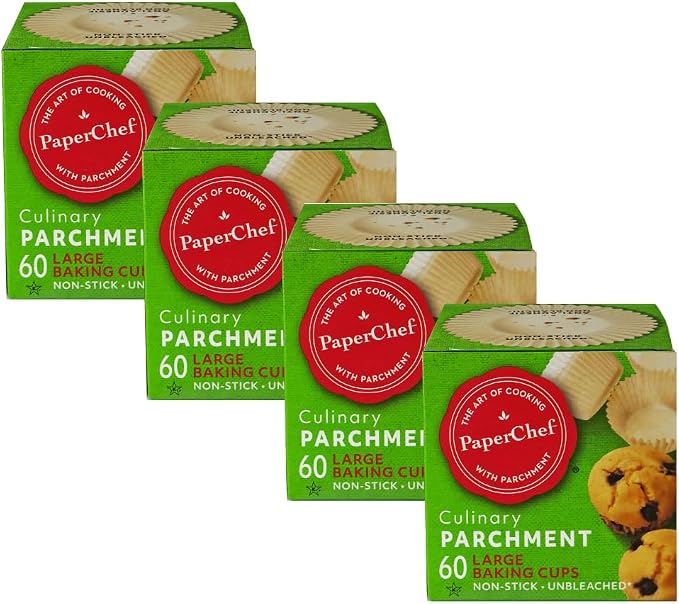 PaperChef Large Parchment Baking Cups Nonstick Release 60 Count 4 Pack | Easy Release, Non-Stick, Unbleached & Compostable – Perfect for Muffins & Cupcakes