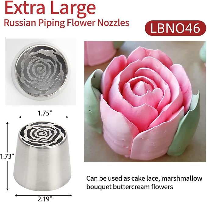 4pack Russian Piping Flower Nozzles Extra Large, Stainless Steel Rose Floral Piping Nozzles for Cake Decorating Icing, Cream Flower Bouquet DIY Cookies, Desserts Baking Tools (XXL, 4A）