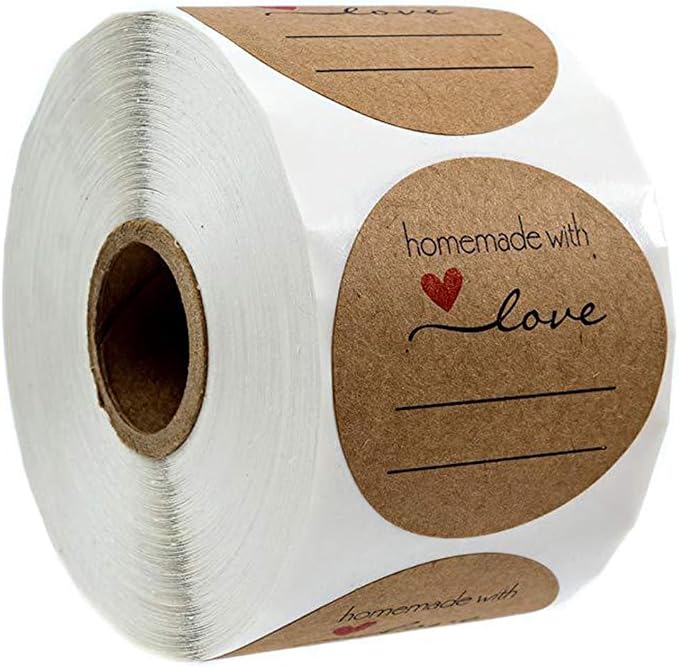 1.5 Inch Handmade with Love Stickers,500Pcs Thank You with Love Heart Sticker Baked Stickers Paper Lables Tags for Baking Packaging,Homemade Gift,Envelope Seals,Party Gift Wrap Bag (Brown02)