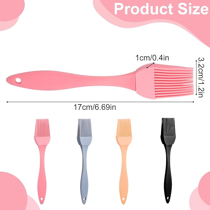 4 Pcs Silicone Basting Pastry Brush Heat Resistant Oil Brush for Cooking Kitchen Food Baking Butter Baster BBQ Grill Dishwasher Safe Multicolor for Sauce Marinade Meat Glazing