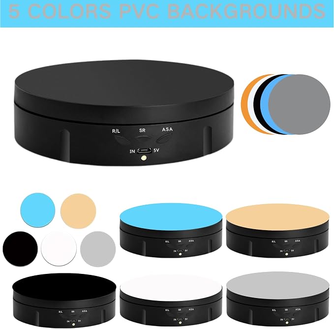 JAYEGT Motorized Rotating Display Stand, 5.74inch /22lbs Load, 360 Degree Electronic Turntable Display Stand for Photography Products Shows , Jewelry, with 5 Colors Backgrounds (Black/Remote Control)