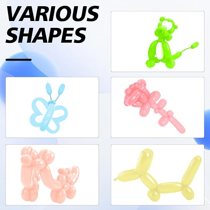 260 Balloons, 50Pcs Colorful Long Balloons for Tying Balloon Arch, Latex Animal Long Skinny Twisty Magic Balloon Twisting Kit for Home Office Game Banquet DIY Projects Party Decorations Random Color