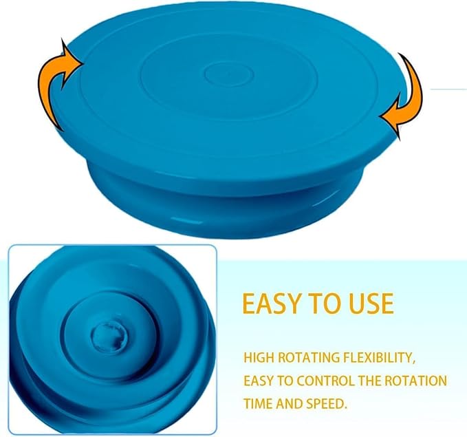 Cake Turntable Stand, 11 Inch/28CM Revolving Cake Decorating Stand with Blue Painting, Bakery Supplies for Cakes, Cupcakes & Pastries