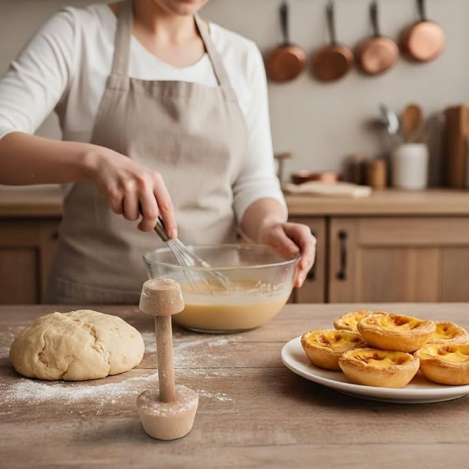 Double-Sided Tart Tamper 5.8in – Wooden Pastry Press for Uniform Tart Shells and Burger Patties, Dual-End Baking Tool