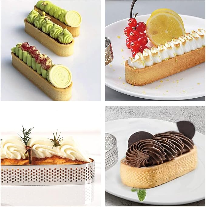 Oval Tart Ring 304 Stainless Steel 6pcs Thickened Perforated Pastry Cake Ring Mold for Baking Nonstick Fruit Tarte Crust Tools - 5 inch (13cm)