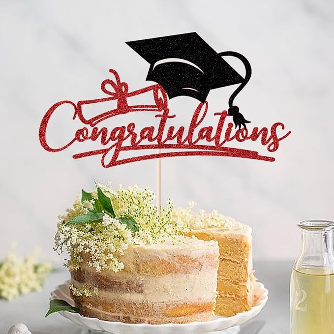Congratulations 2026 Graduation Cake Topper,Congrats Grad Cake Decor - 2026 High School/College/Senior Graduation Party Decorations Supplies (Red and black.)